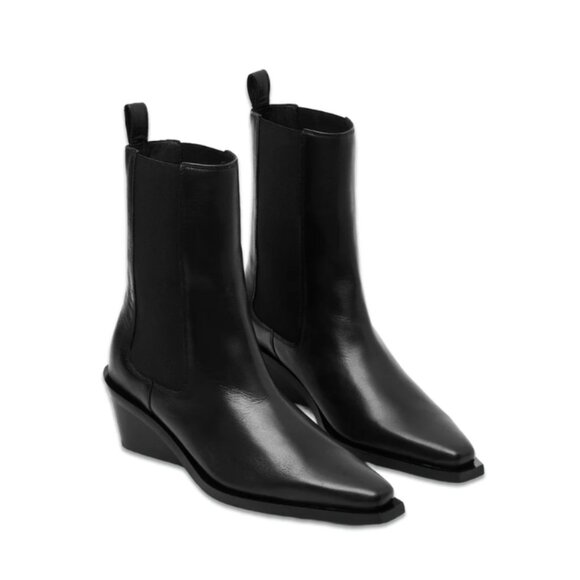 COS Black Leather Square Toe Cowboy Chelsea Boots, Size 10 - Picture 1 of 10